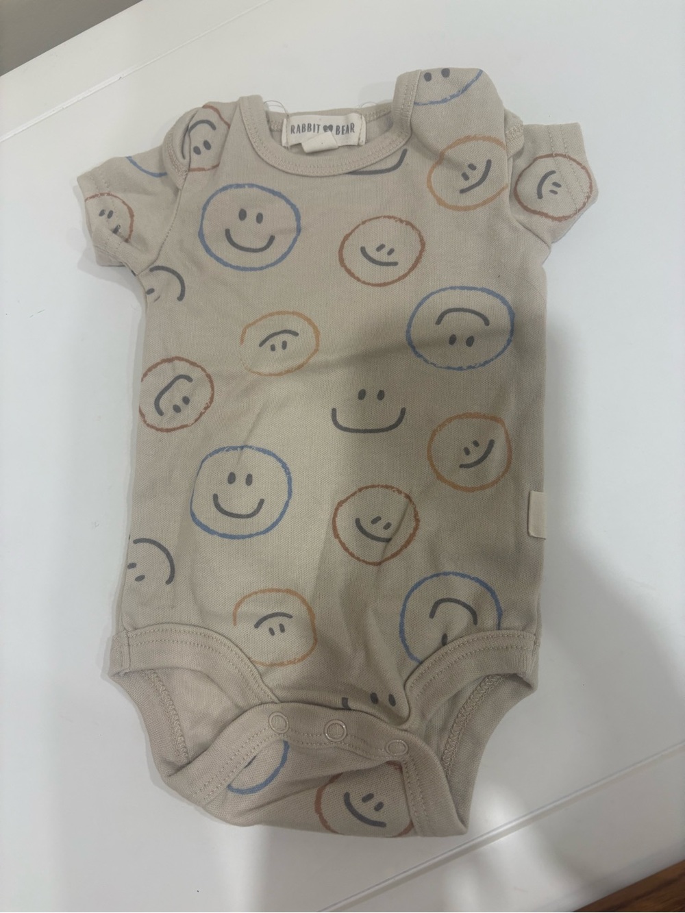 Rabbit & Bear Beige Smiley-Print Baby Bodysuit